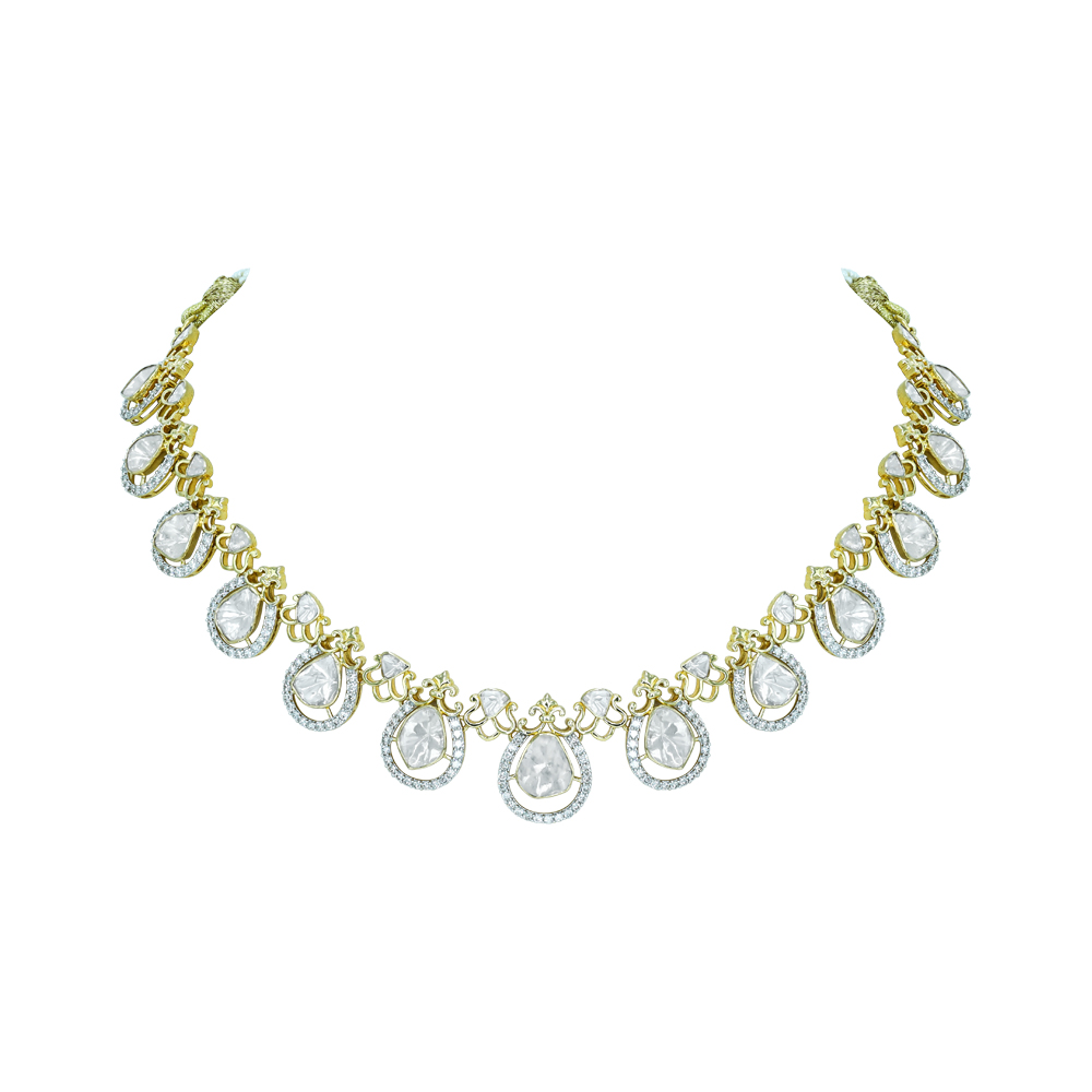 Graceful Polki Diamond Necklace with Intricate Chain